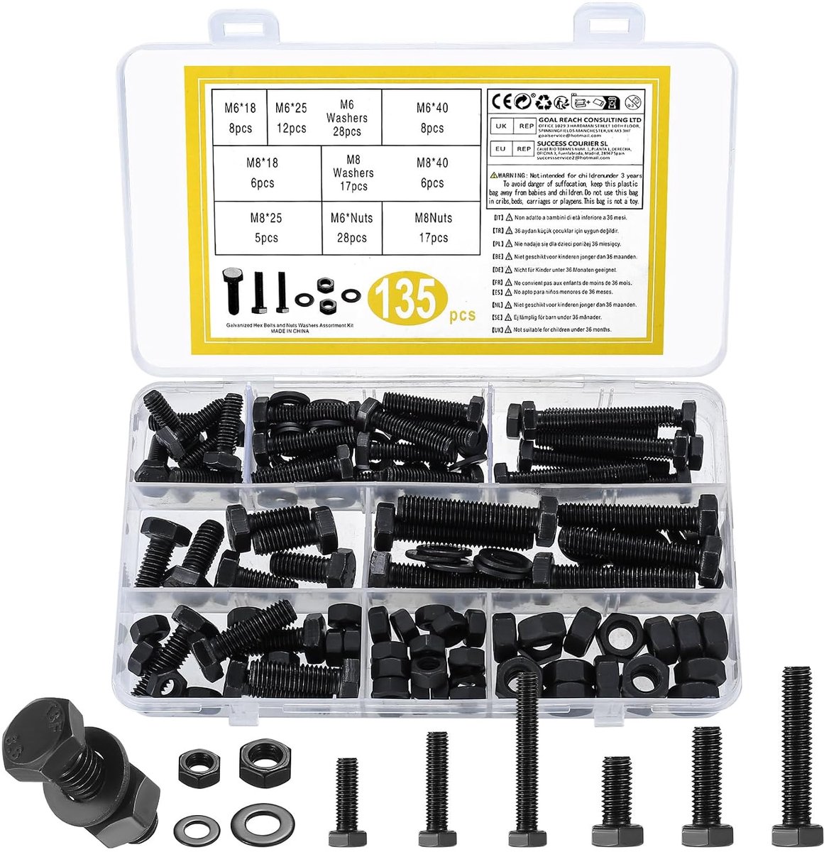 135 Pcs M6 M8 Hex Head Screws and Nuts Set Machine Screws Nuts Washers Metric Hex Screws with Nut Set and Washers - ShopVlot