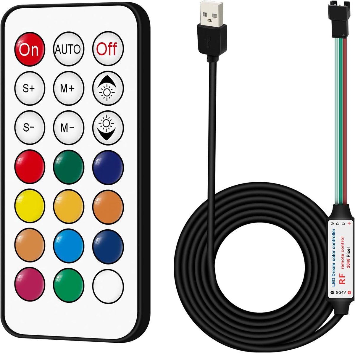 SnelShoppen - LED Controller USB DC 5V, Draadloze RF Afstandsbediening met 21 Knoppen, Aanpasbare 3 Pin LED Controller voor WS2812 WS2811 WS2812B Verl