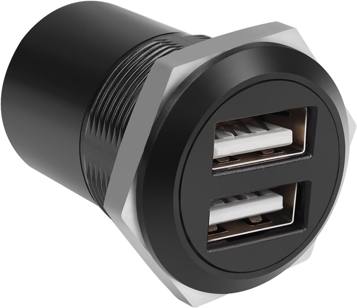 SnelShoppen - Dual USB 2.0 Montageadapter - Ronde Vastgeschroefde Socket - 2 Poorten voor Gegevensoverdracht en Opladen - M24 × 1 Moer Inclusief - Per
