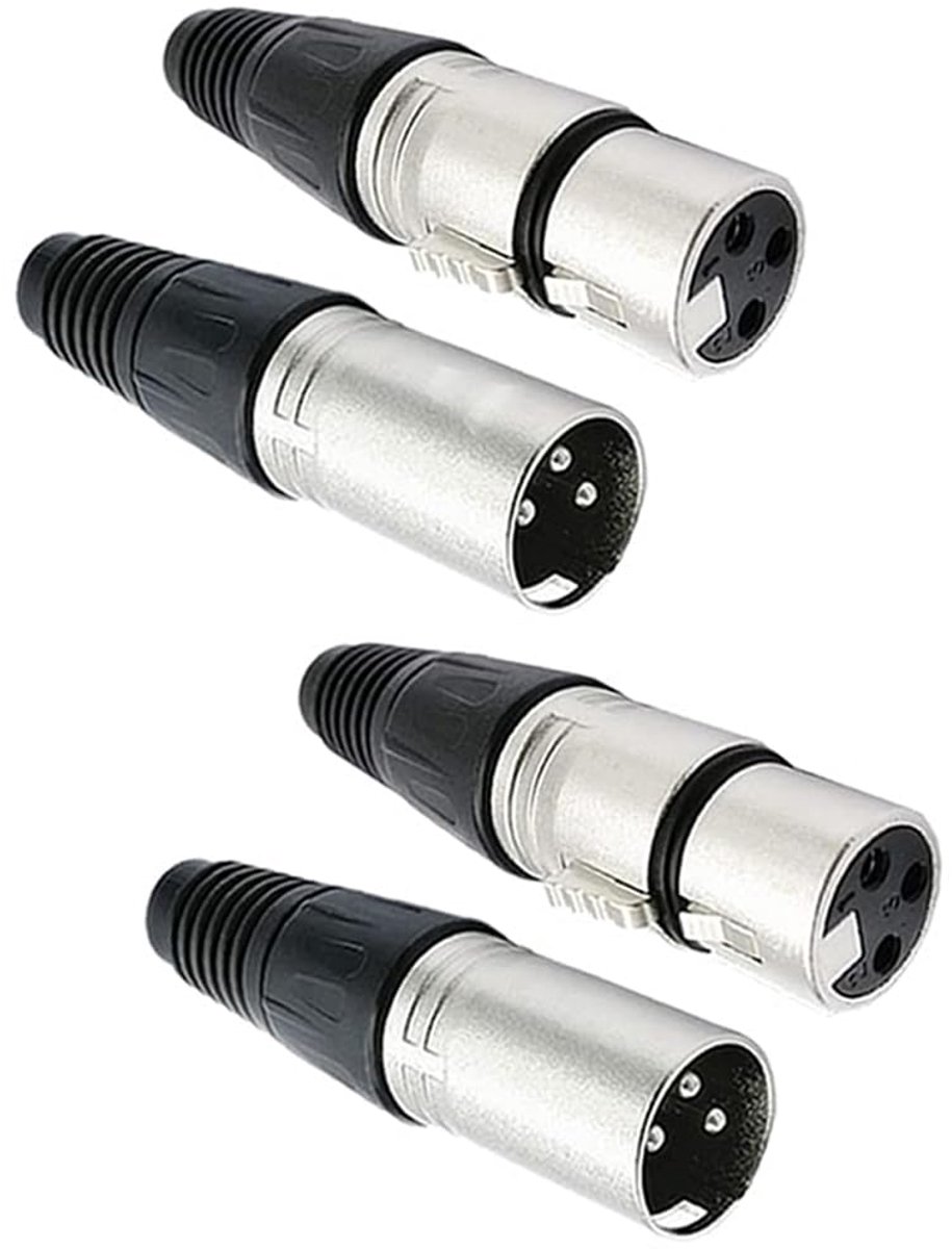 SnelShoppen - 4 Stuks 3-Pin XLR Connectoren, 2 Paar XLR Mannelijk/Vrouwelijk, Microfoon Audio Aansluitingen, Hoge Kwaliteit, Duurzaam, Geschikt voor G