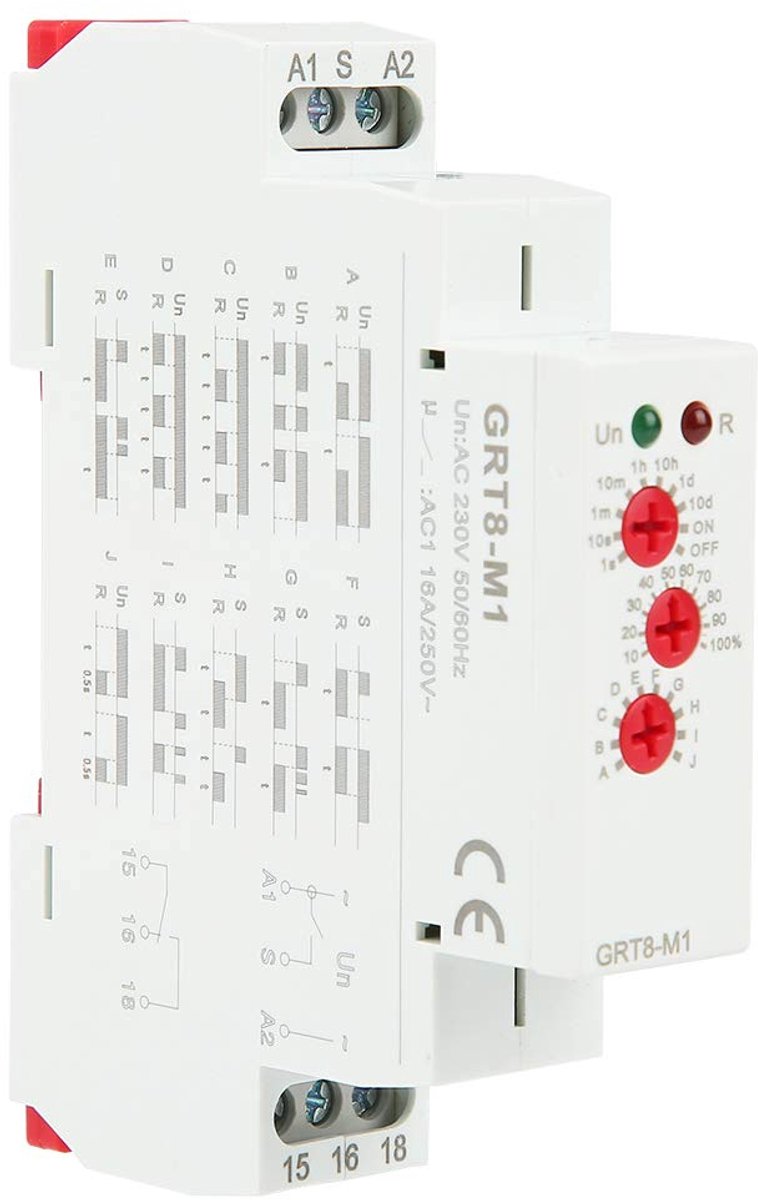 SnelShoppen - GRT8-M1 Multifunctionele Tijdrelais 220 V, Mini Vertragingstijdrelais met 10 Functies voor Industrieel Gebruik, Verlichting, Verwarming,