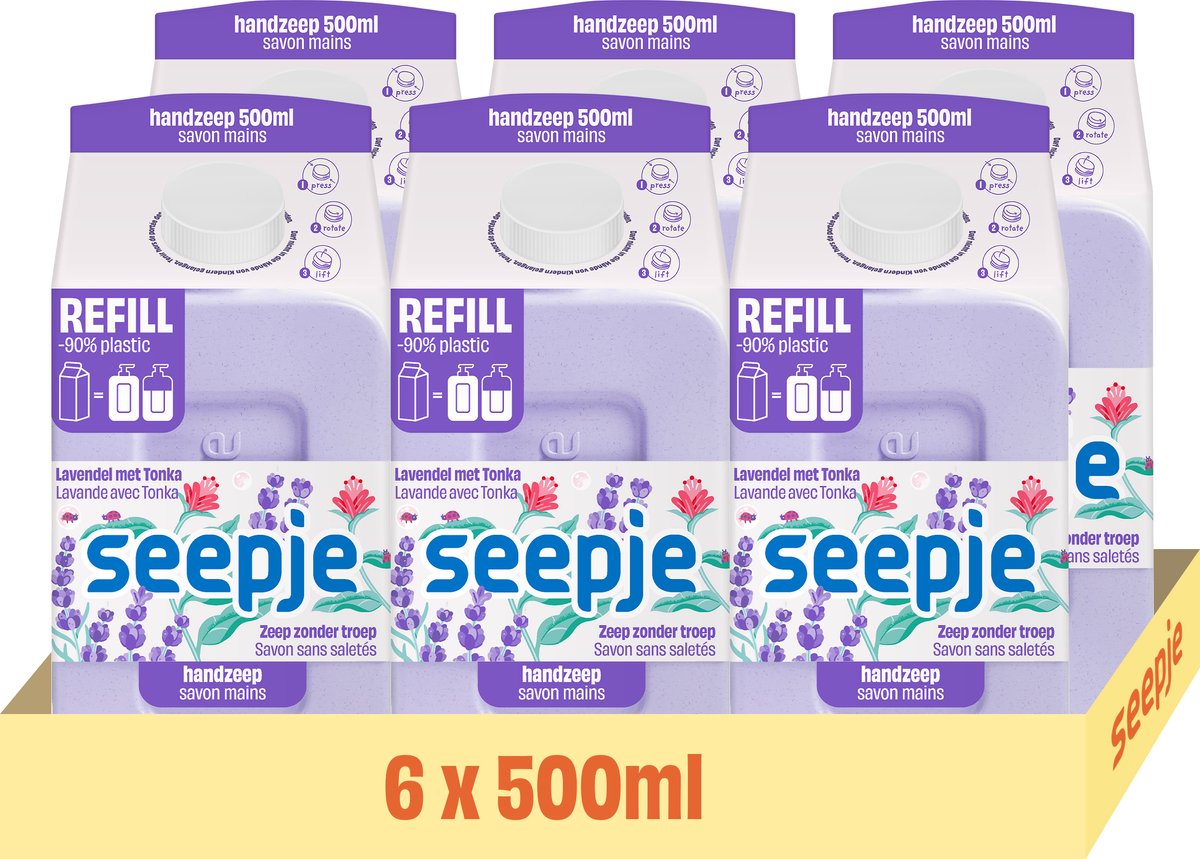 Seepje Handzeep Refill Pak Lavendel - 6 x 500 ml - Voordeelverpakking