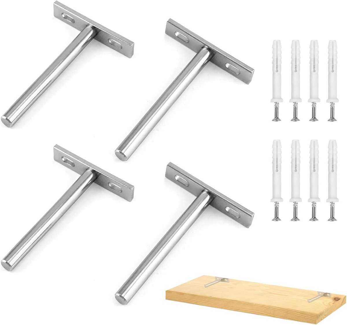 SnelShoppen - Onzichtbare Planksteunen, Vloeiende Plankhouders, 4 Stuks, Wanddecoratie, Meubelaccessoire, Robuuste Staal, 40mm Dikte, 100mm Lengte