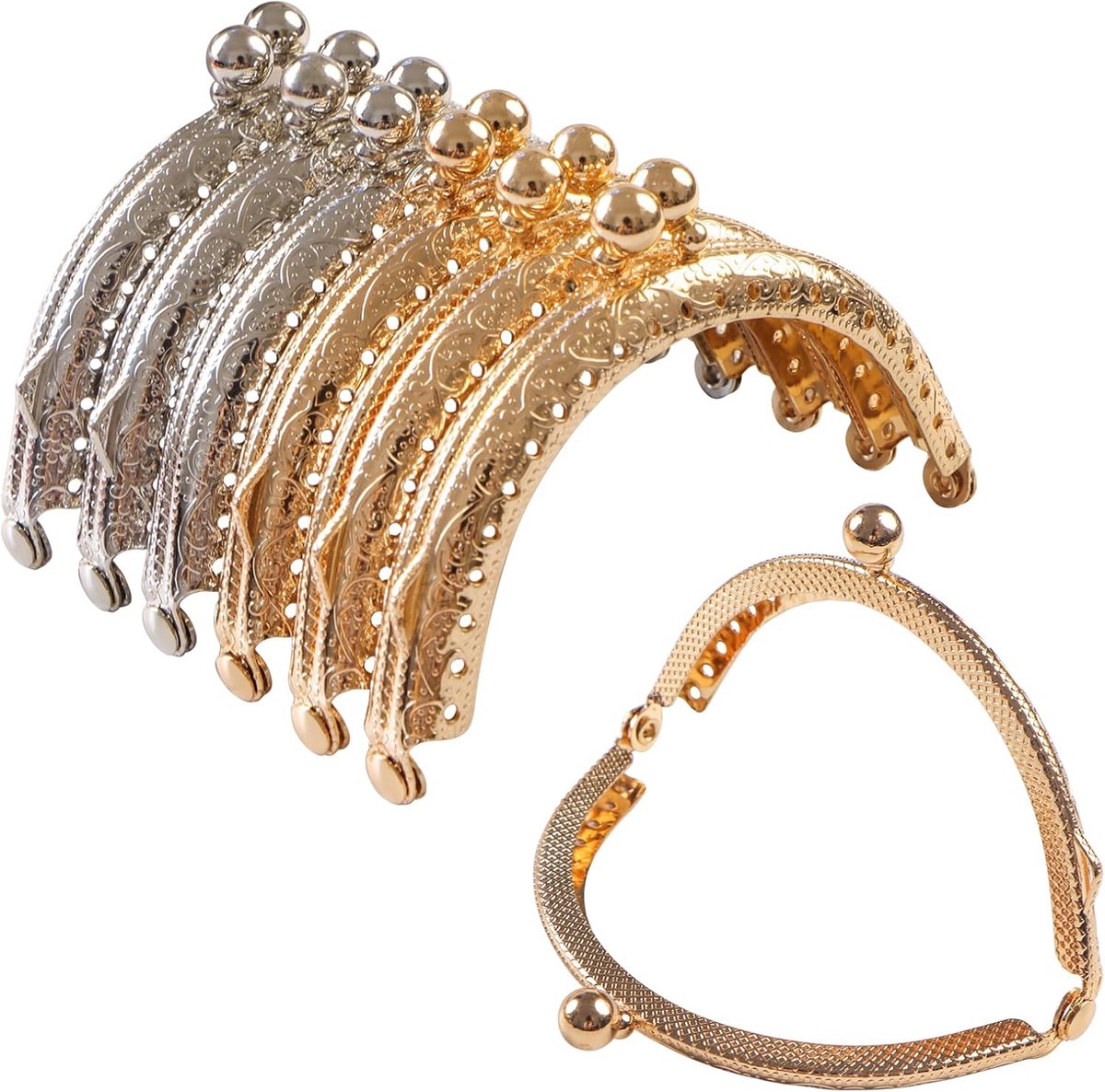 TAIYOU 6pcs Gold Silver Metal Wallet Frame Buckle Semicircular Handbag Closure Vintage Handbag Closure Coin Purse - ShopVlot