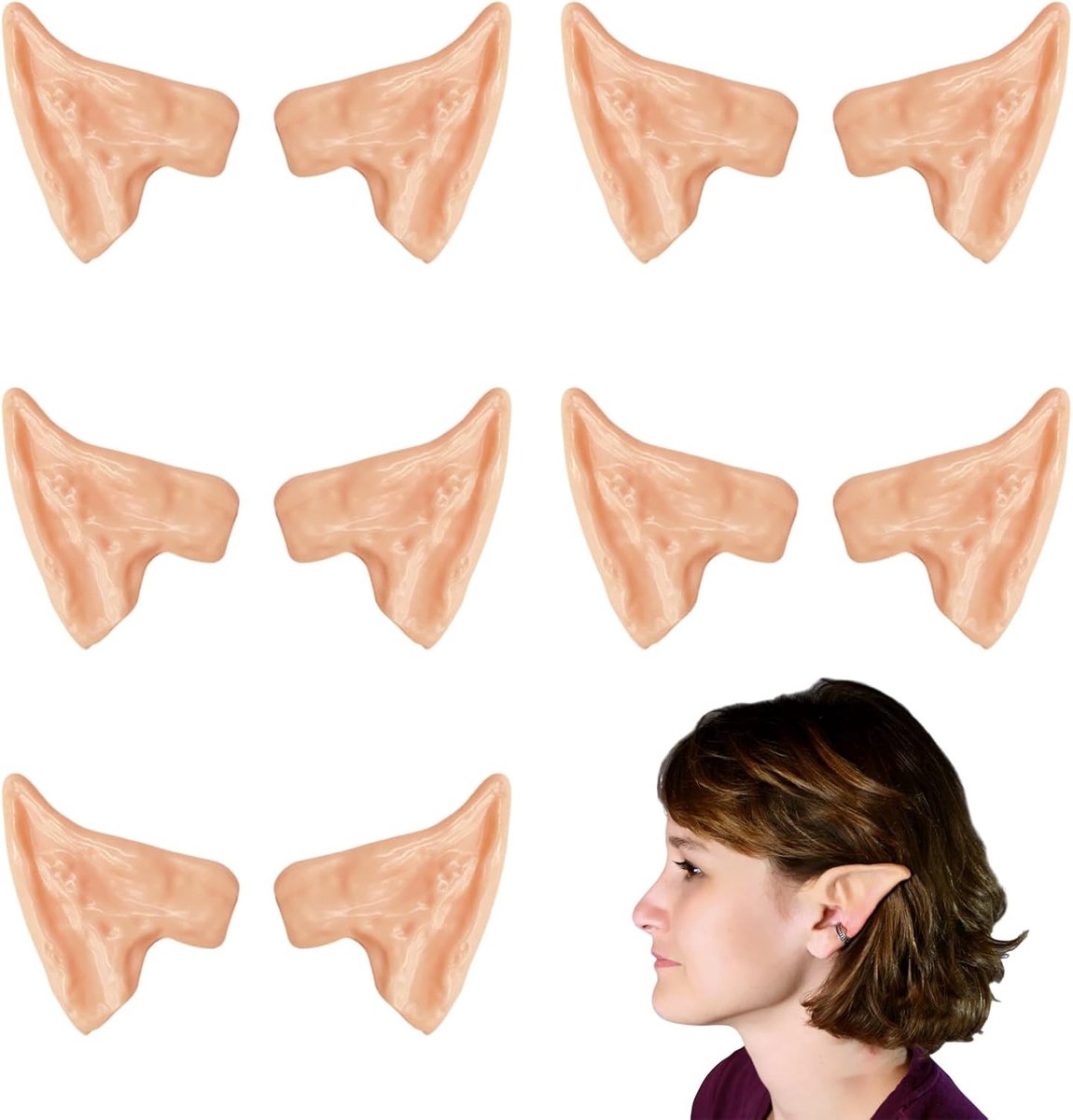 5 Paar Latex Elforen voor Cosplay en Halloween, Neporen voor Feestkleding en Accessoires, Perfect voor Fantasie Kostuums en Theatrale Voorstellingen (Beige)