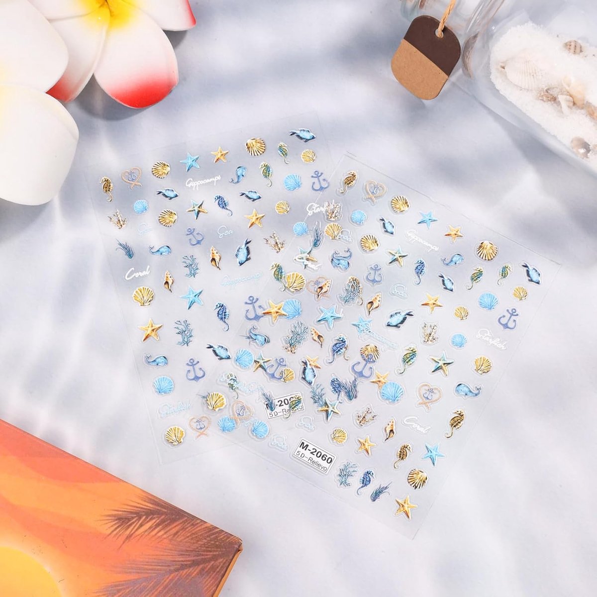 SnelShoppen - 2 Stuks Sterrenzeester Nagel Stickers, 5D Zeeleven Nagel Stickers Schelp Strand Nagel Stickers Oceaan Thema Zomer Nagels voor Vrouwen Me