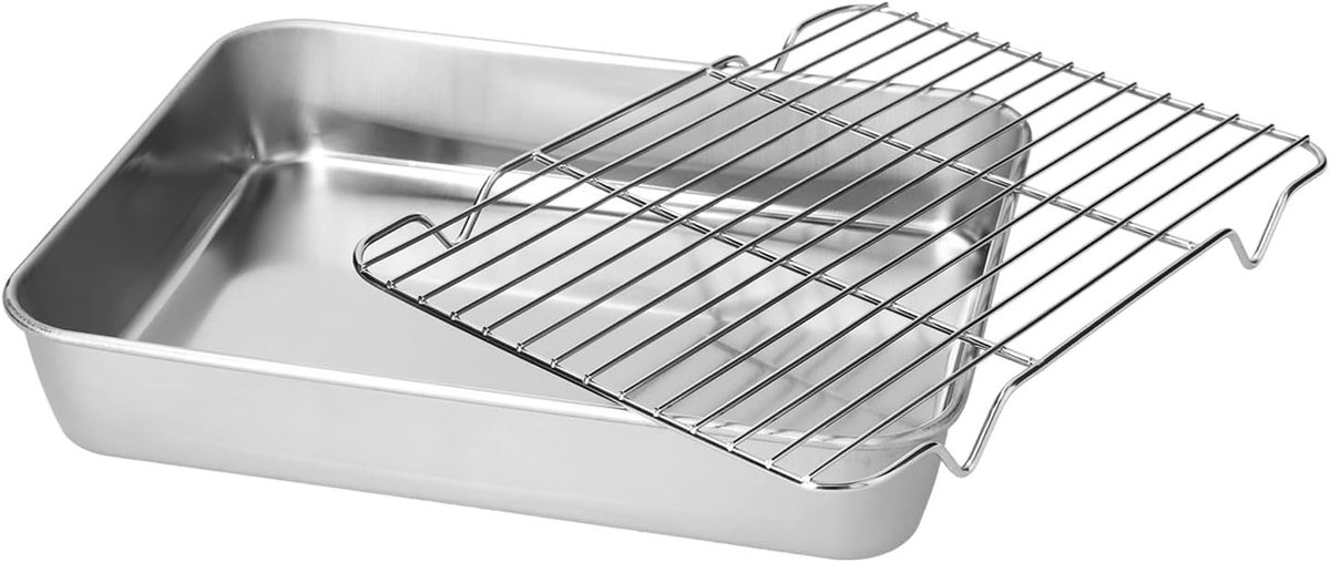 Bakvorm met rooster 23,5 x 17,5 cm - RVS bakplaat - eenvoudig schoon te maken - ideaal voor bakken en grillen - ShopVlot