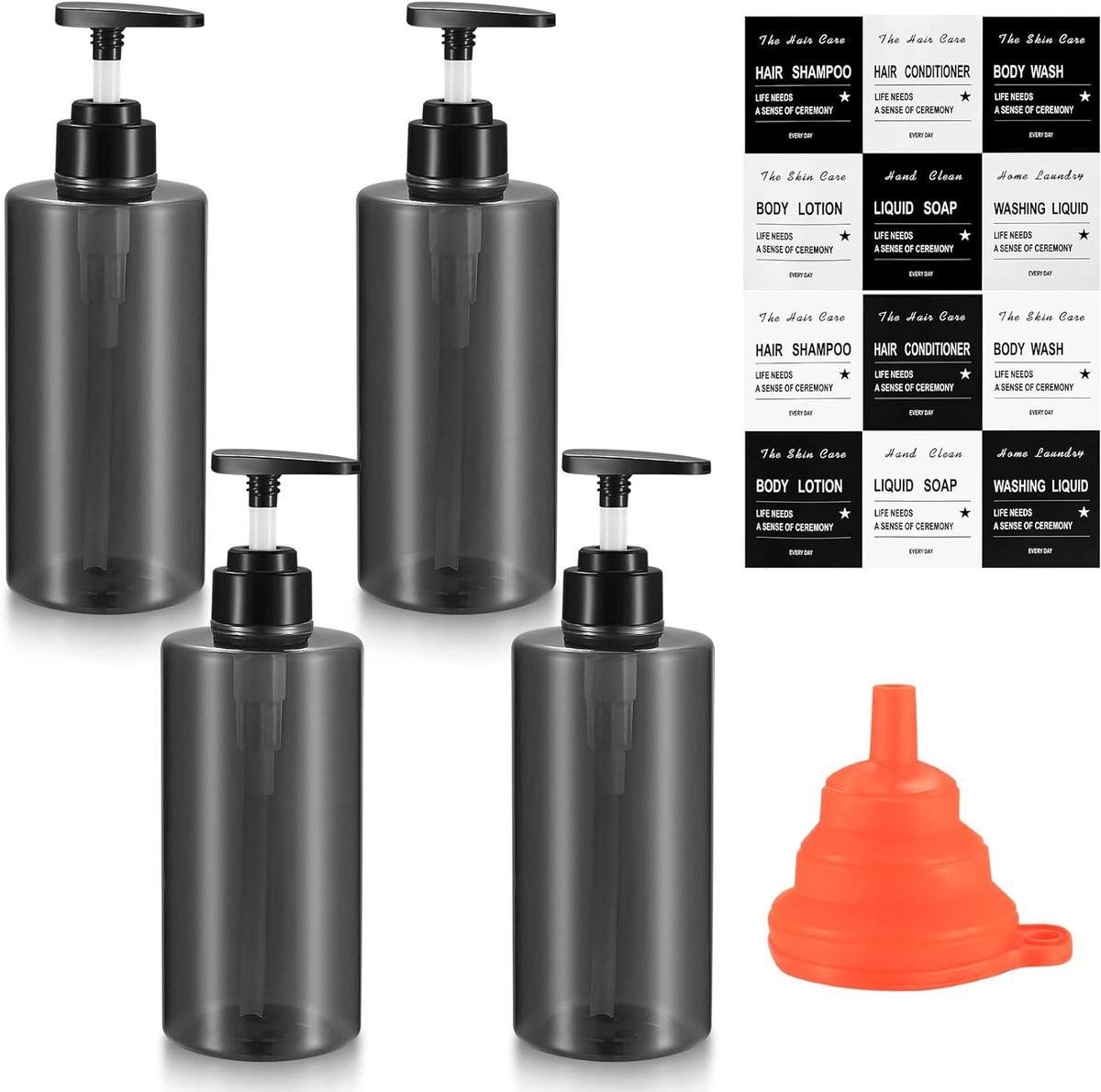 4 stuks 500ml pompfles dispensers, lege shampooflessen met pomp, keuken- en badkamerlotions, hand- en afwasmiddel - ShopVlot