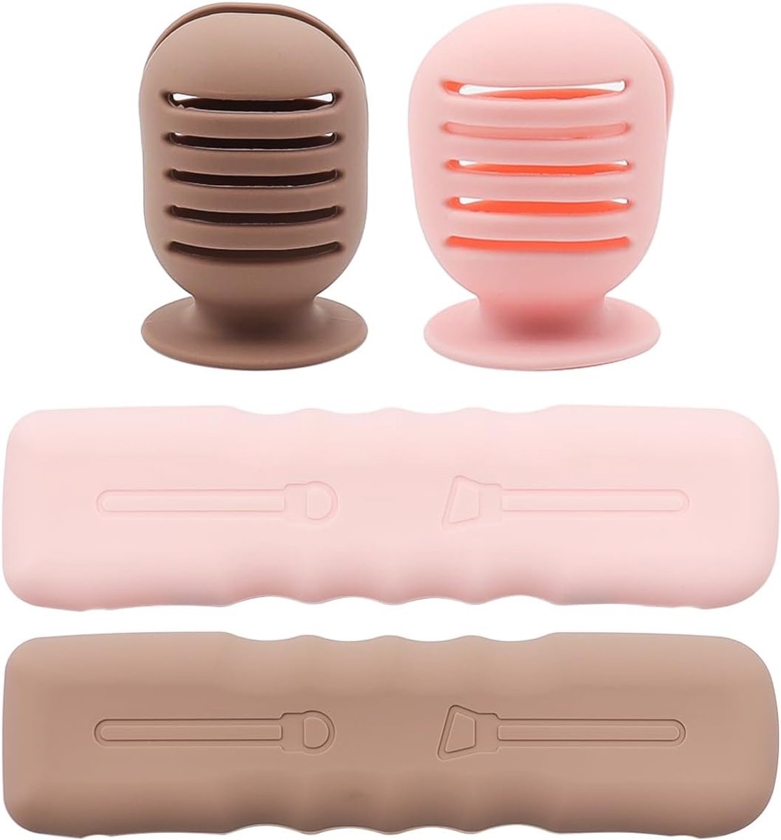 SnelShoppen - 4-delige Silicone Make-up Kwasten Tas, Beschermende Silicone Make-up Spons Houder, Draagbare Reis Cosmetica Tas met Magnetische Sluiting