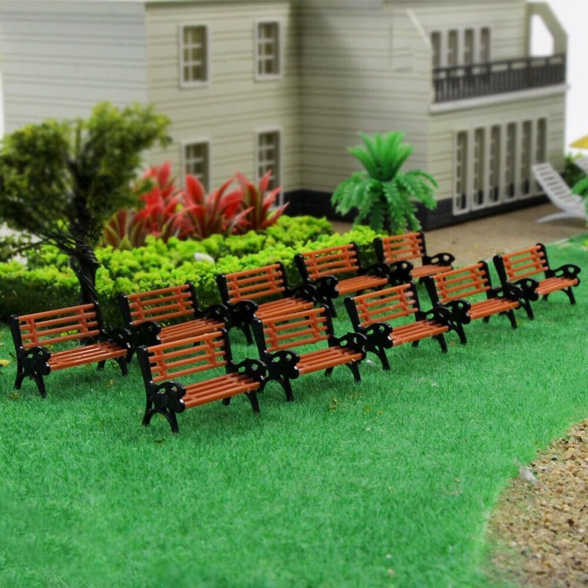 Model Parkbank 10PCS - Micro Parkbanken - Realistische kleuren - Geschikt voor modelspoor en landschapsontwerp - ShopVlot