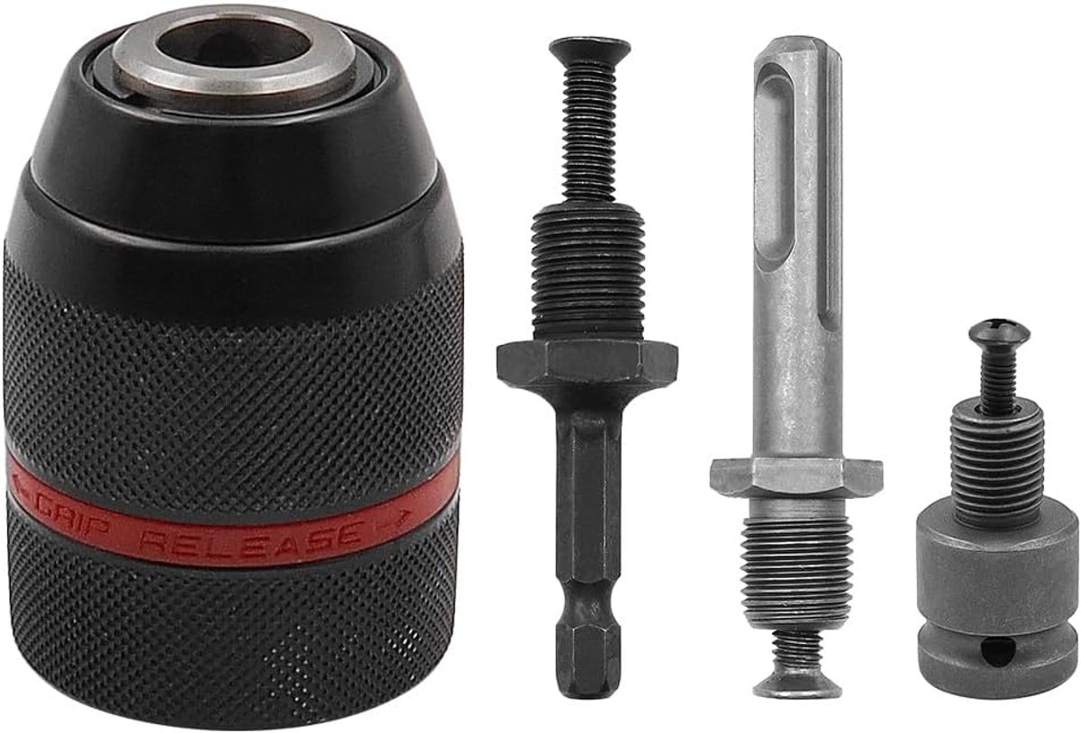 SnelShoppen - Keyless Chuck Set 1/2 inch x 20UNF, SDS Adapter, Ergonomische Keyless Boorkop met Hex Shank voor Impactsleutels, Universeel Gebruik