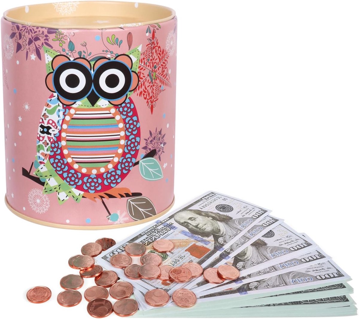 SnelShoppen - Schattige Spaarpot voor Kinderen - Met Illustraties, Roze Metaal, Duurzaam, Perfect voor Verjaardag, Schoolgeschenk, Spaarbank voor Jong