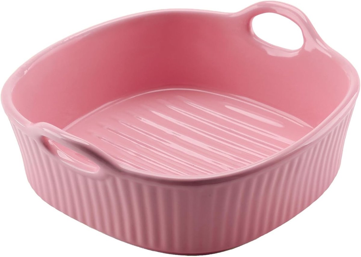 Ovenschaal - Roze - 20 x 20 cm - Keramische Bakvorm met Handgrepen - Voor Oven en Airfryer