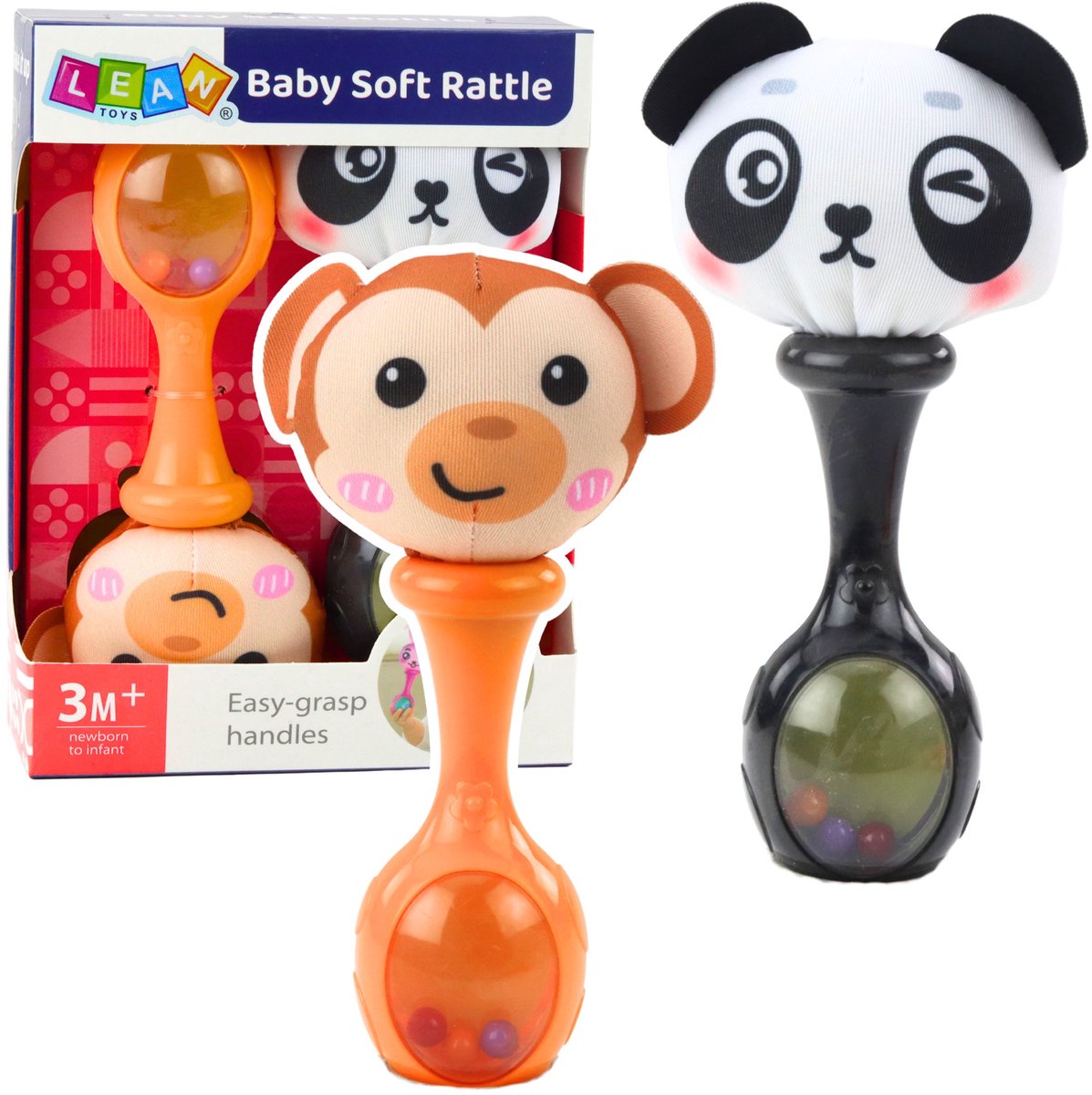 Set rammelaars met zachte ballen Aap Panda Patronen 2 st