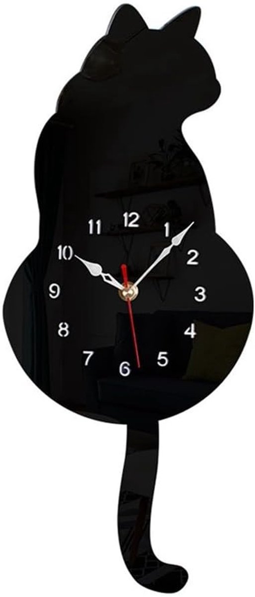 Hanging Wall Clock met Beweeglijke Staart, Grappige Kat Klok voor Muurdecoratie, Eenvoudig te Bedienen en Uniek Design