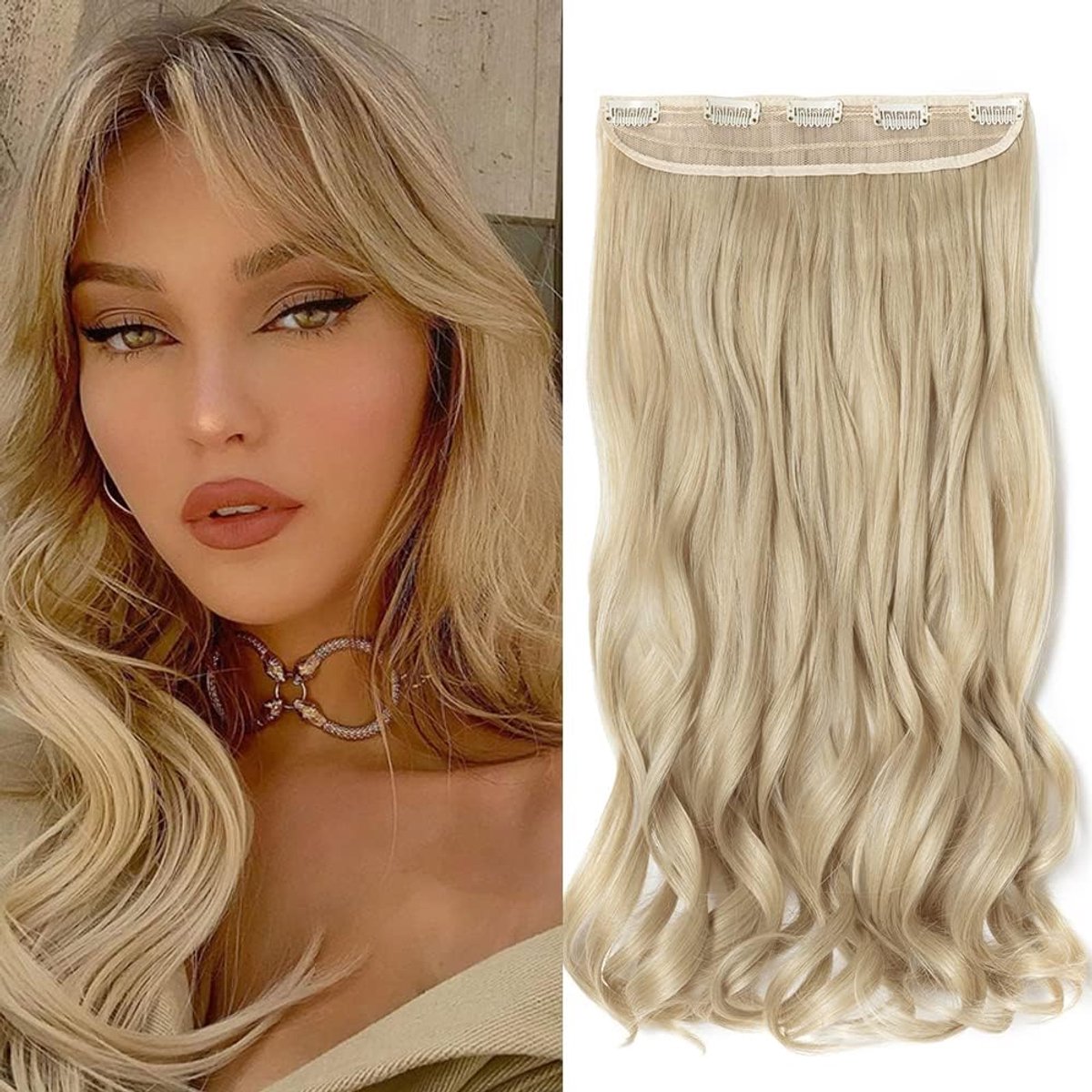 SnelShoppen - Clip-In Extensions 60 cm Lang 3/4 Volledig Hoofd Haar Extensions Golvend 1 Vlecht voor Meisjes Asblond Mix Bleekblond