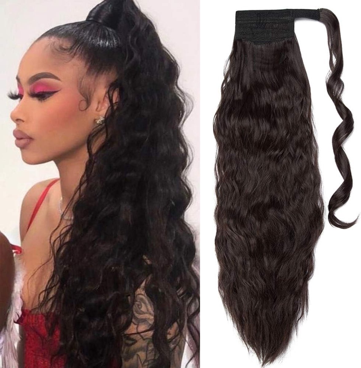 Ponytail Haarstuk 20" - Donkerbruin - Golvend - Eenvoudig te bevestigen - ShopVlot