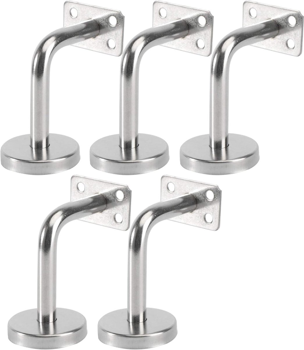 SnelShoppen - 5-delige RVS Handrail Steun voor Trapleuning Wandbeugel voor Houten of Metalen Trapleuningen (6 x 8 x 5 cm) - Verhoogt Stabiliteit en Ve