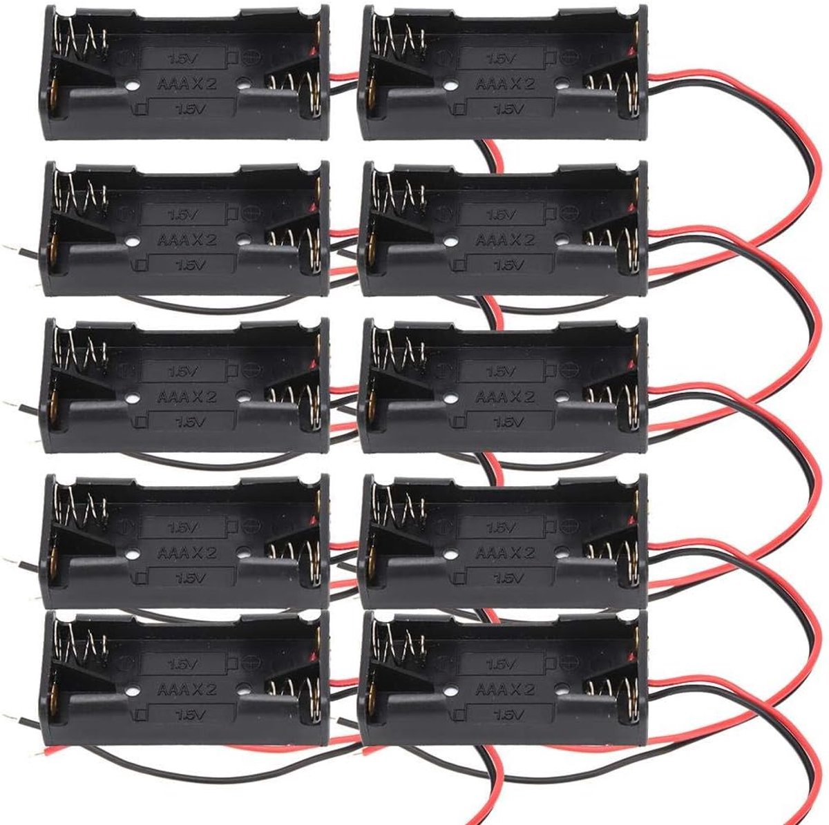 SnelShoppen - 10 Stuks Batterijhouder met Kabel voor 2x AAA Batterijen - Plastic Batterijdoos voor Elektronisch Speelgoed, Huishoudelijke Apparaten, A