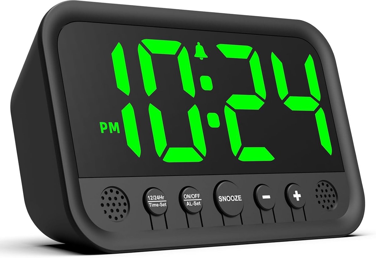 Bobypet - Digitale Wekker met Groot LED Scherm - Bedside Wekker voor Zware Slapers, Ouderen & Kinderen - 5 Volume Niveaus, Snooze, 6 Helderheidsstanden, USB-C Backup - Slaapkamer Bureau Wekker - Groen