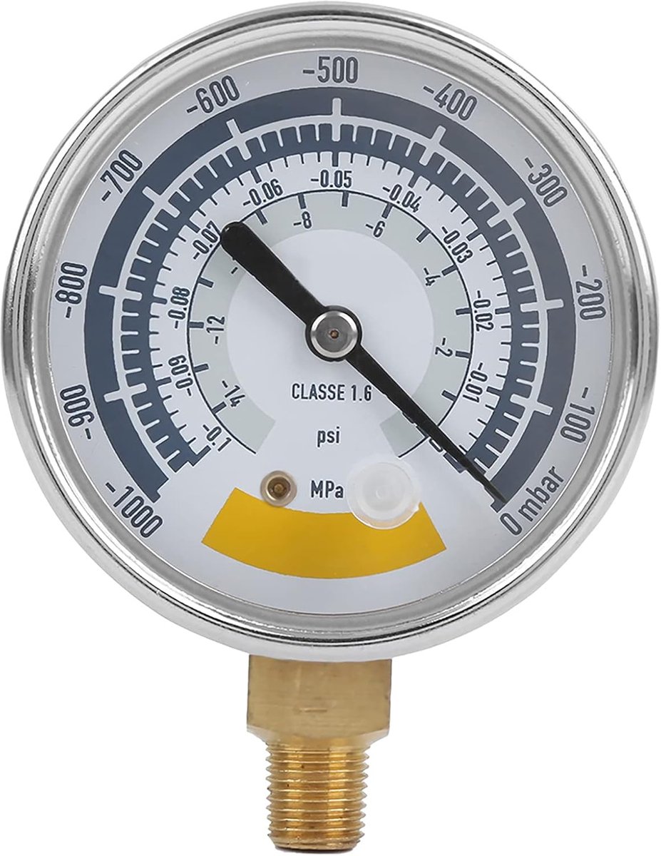 SnelShoppen - Drukmeter Vacuummeter 0-14psi, NPT1/8in Aansluiting, 63mm Diameter, RVS, Hoogwaardige Precisie voor Vacuumpomp en Watermeting