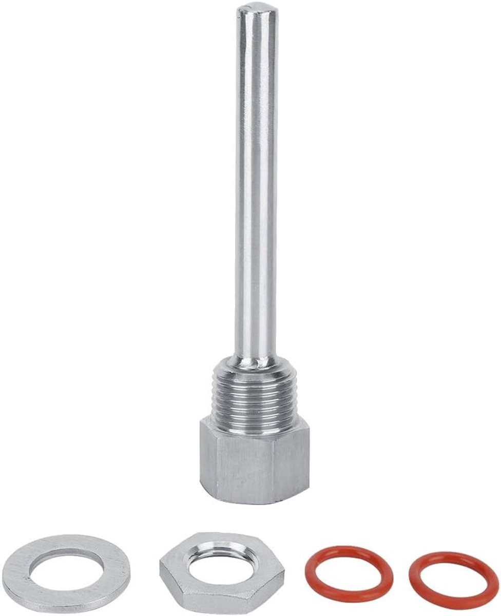 SnelShoppen - 4 Inch RVS Thermowell Kit met 1/2 Inch Thermometer Bevestigingsbuis, Siliconen Hoepel, Ideaal voor Thuisbrouwerij en Koken
