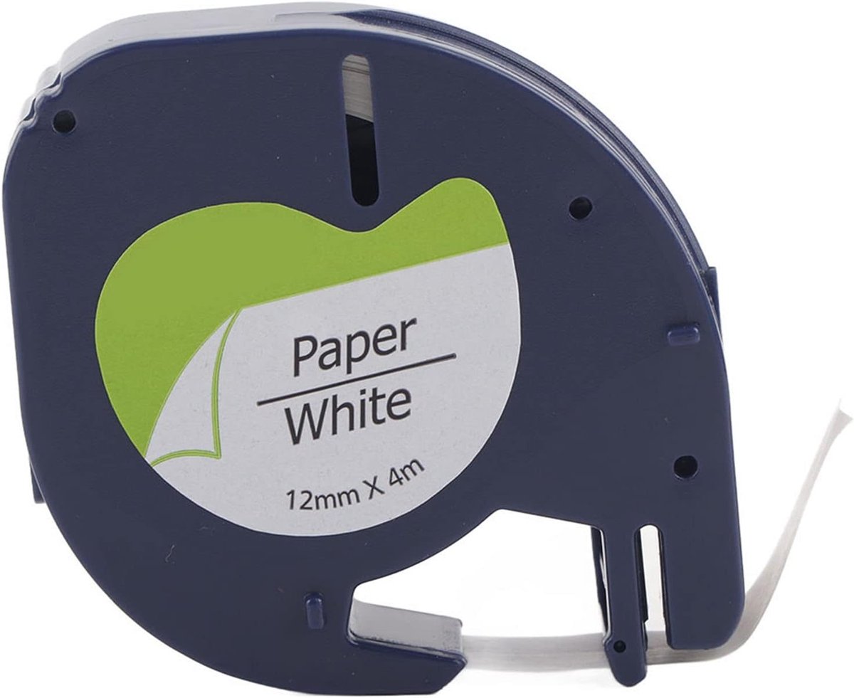 SnelShoppen - label tape voor DYMO LT labelmachine, duurzame resin ribbon, slijtvast, thermisch printen, zwart op wit, 12mm, 10 meter, ideaal voor kan