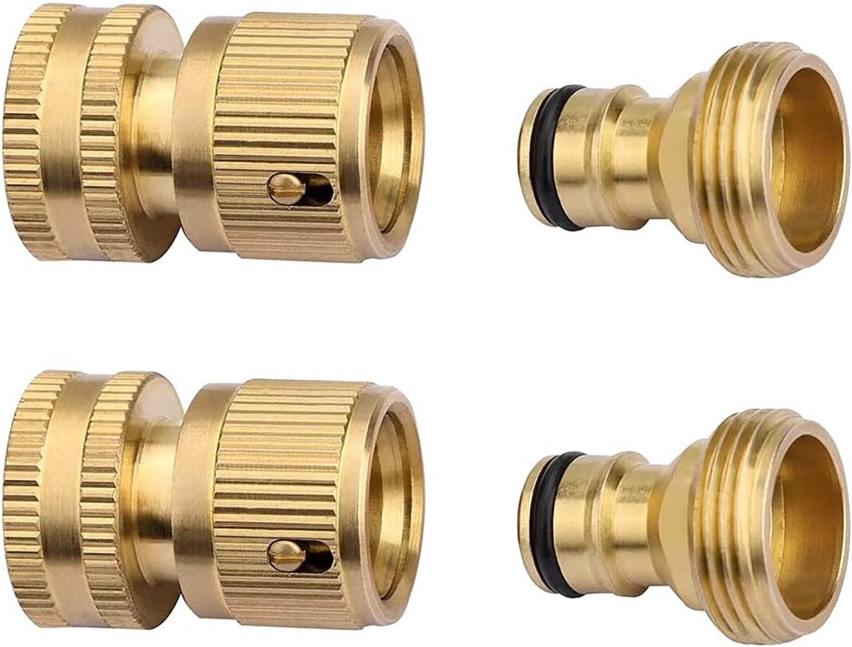 SnelShoppen - 2 Pack Tuinslang Snelle Verbindingen, Massief Messing 3/4" Draad Eenvoudige Verbinding Fittingen, Geen Lekkage Water Tuinslang Mannelijk
