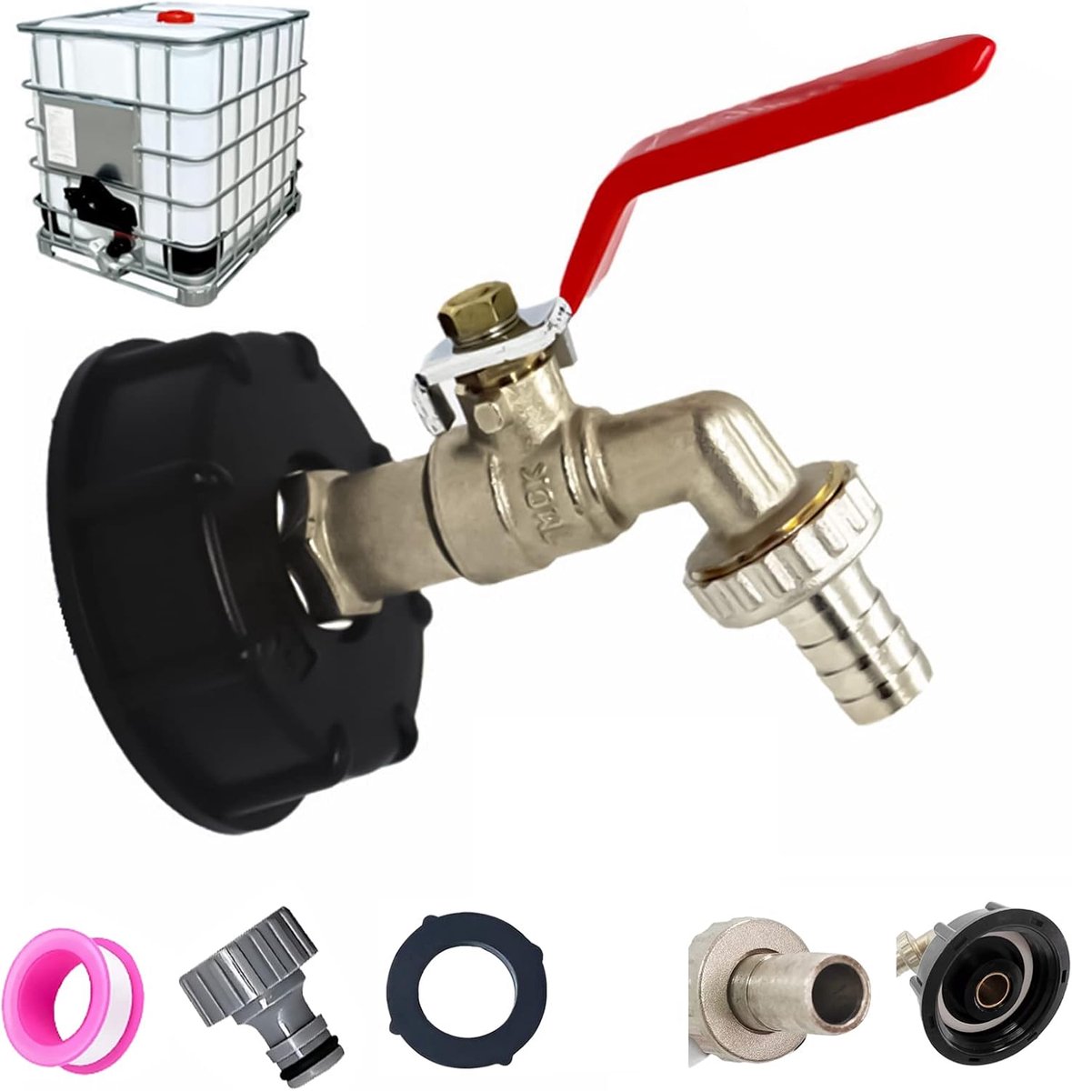 SnelShoppen - Tank Tap 1000L S60X6 IBC Aansluitkraan met 1/2 Inch Slangverbinding, Afvoertank Adapter voor Tuin, IBC Tank, Duurzaam Messing