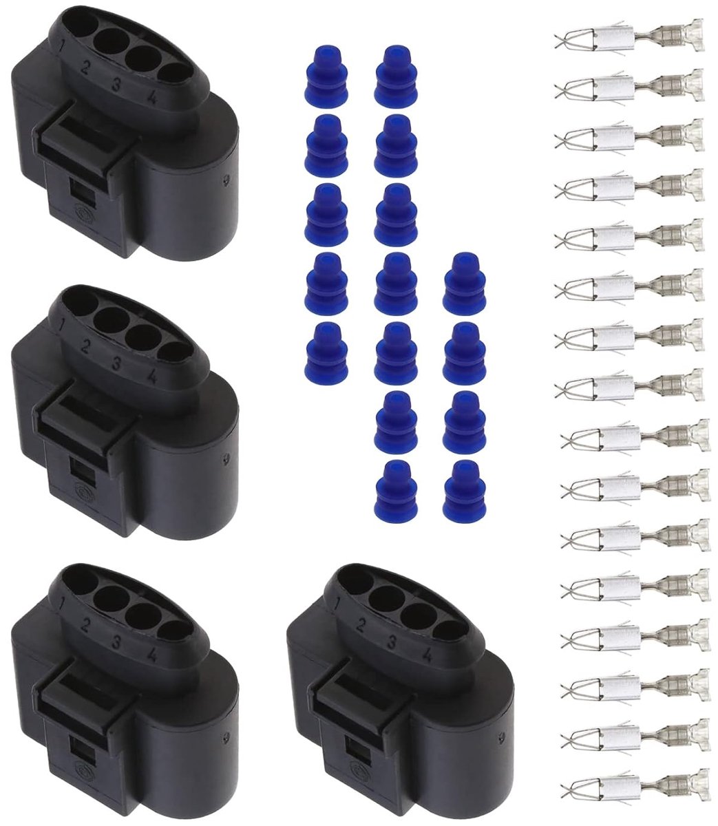 SnelShoppen - 4 Sets Auto 4-Pins Vrouwelijke Connectoren met Klemmen en Dichtingen - Voor VW, Audi, Seat, Skoda - 1J0973724 - Perfect voor Reparaties