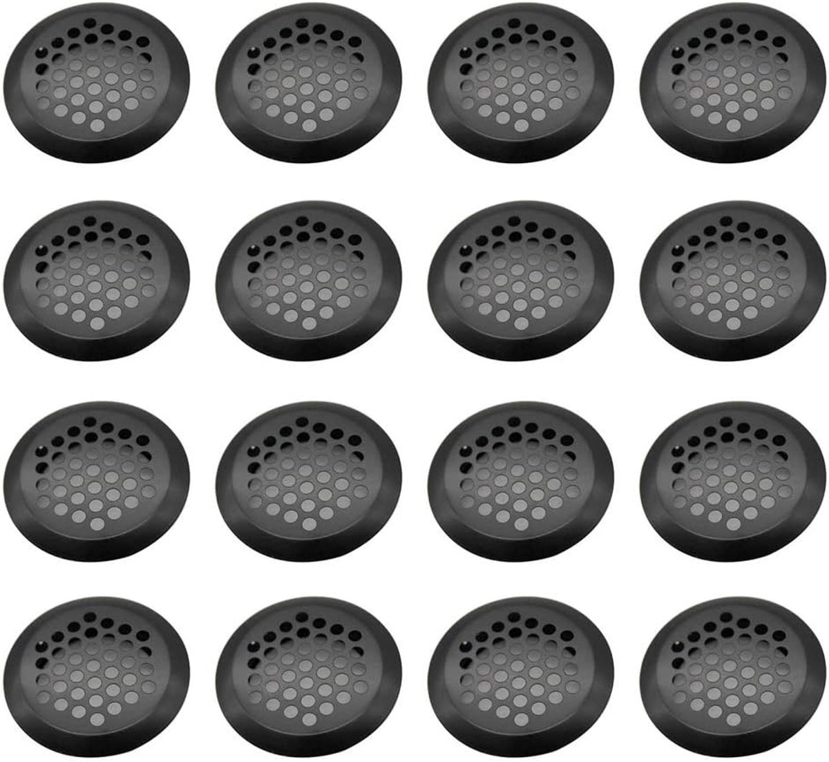 SnelShoppen - 16 Stuks Ronde Luchtventilatie Grille 29mm, Roestvrijstalen Luchtvent Hole voor Keuken, Badkamer, Kast en Schoenenkast, Zwart