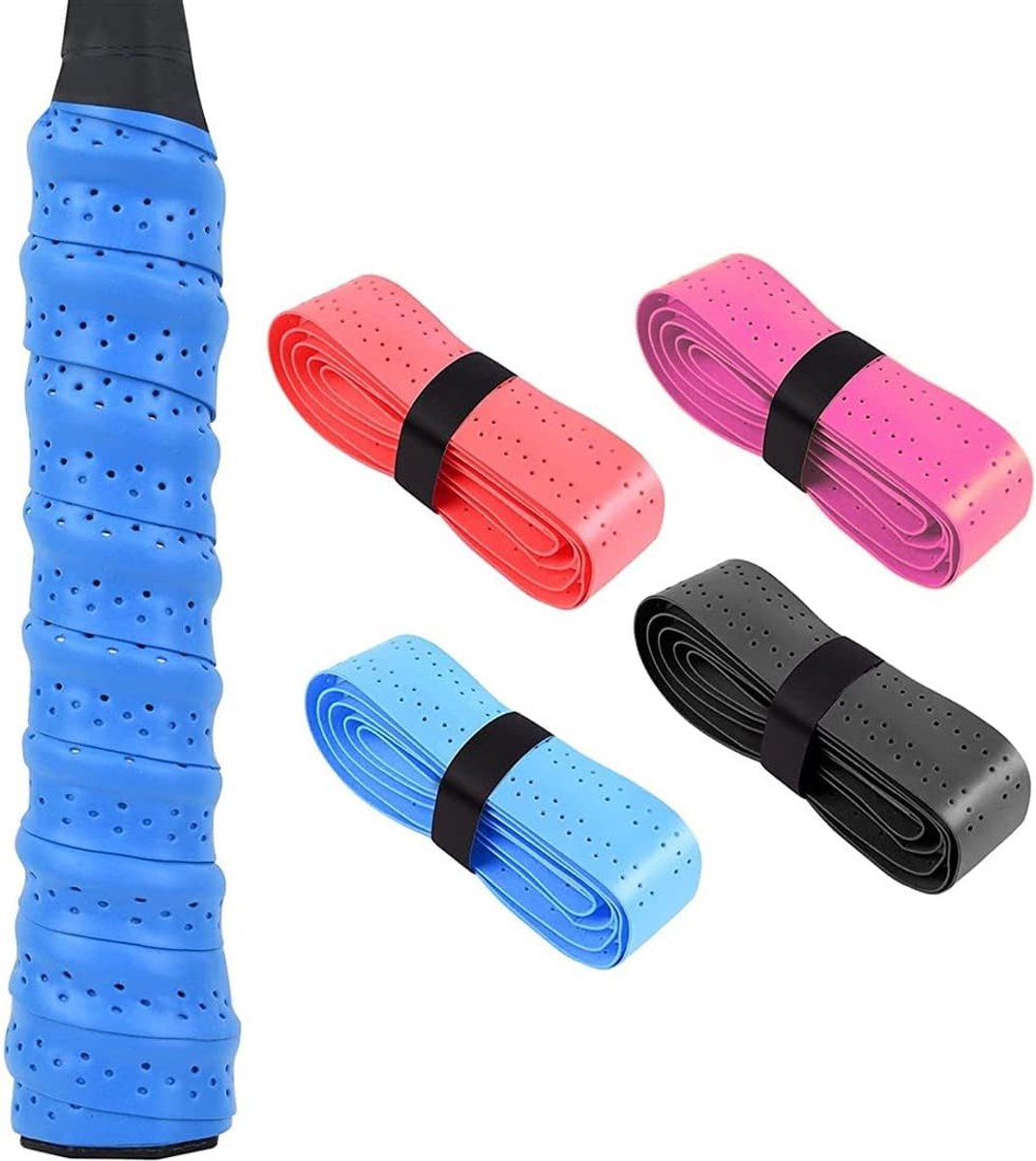 SnelShoppen - Grip band anti-slip overgrip voor badminton, tennis en squash rackets - 4 stuks in zwart, rood, paars en blauw - duurzaam PU en EVA mate
