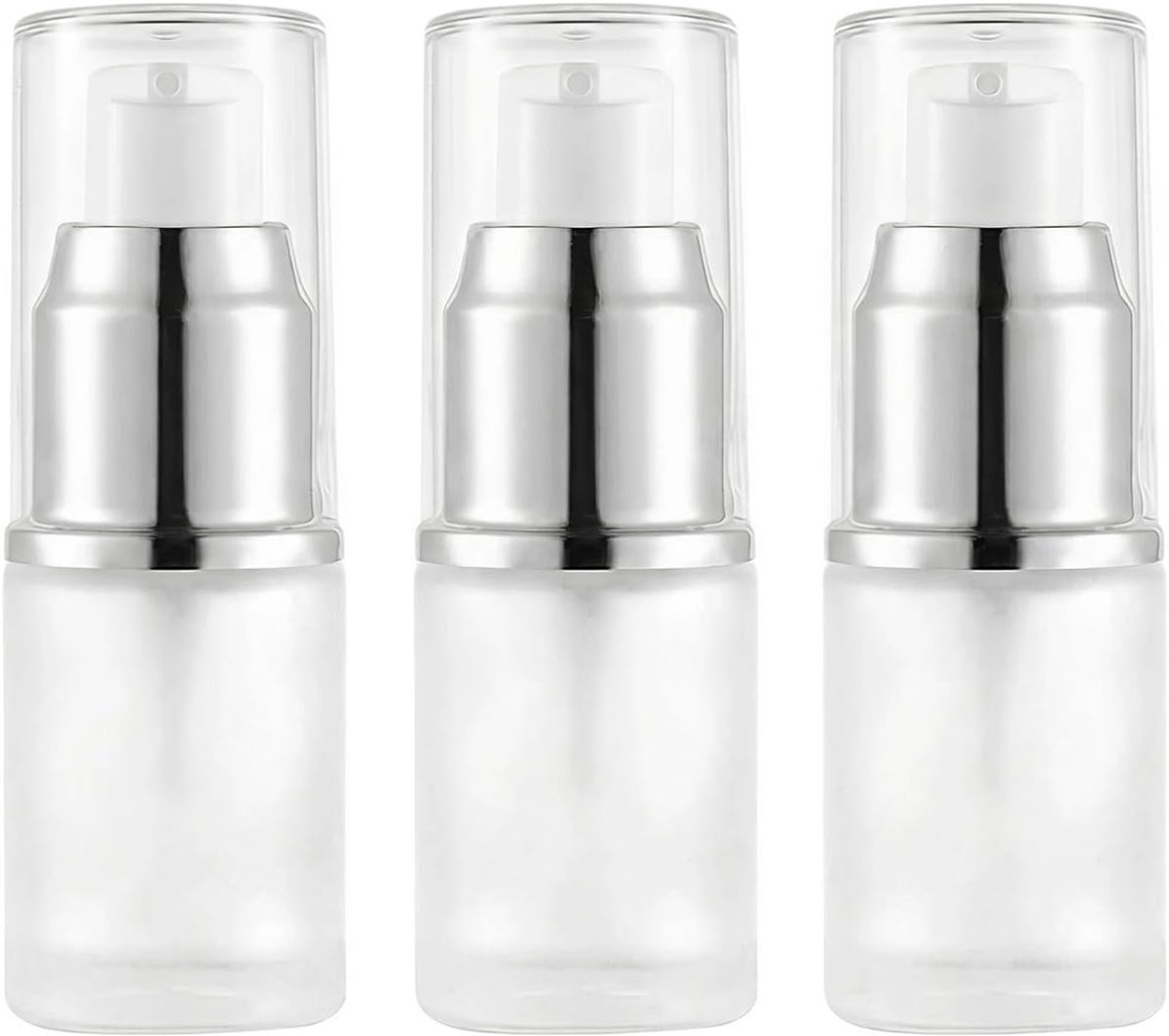 SnelShoppen - 3Pcs 15ML Herbruikbare Translucente Frosted Glas Reisset Lotion Pomp Fles Dispenser Cosmetische Container voor Crème en Foundation