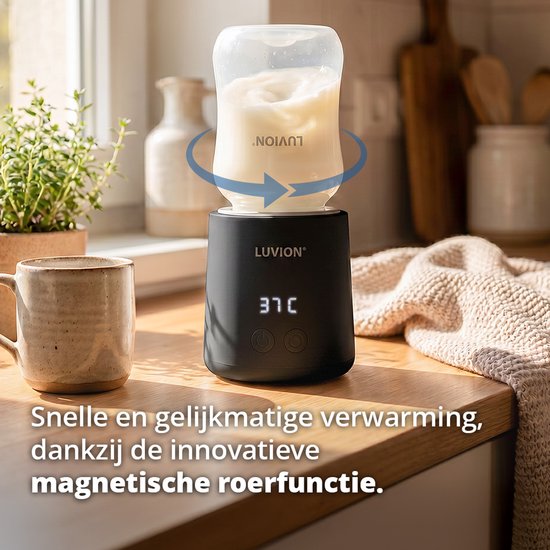 LUVION® Draagbare Flessenwarmer Ultra Pro - Zwart - Speciale roerfunctie voor gelijkmatig opwarmen van borstvoeding en mixen van kunstvoeding - Geschikt voor nagenoeg alle merken babyflesjes - Onderweg draadloos je baby fles verwarmen van Luvion — afbeelding 3