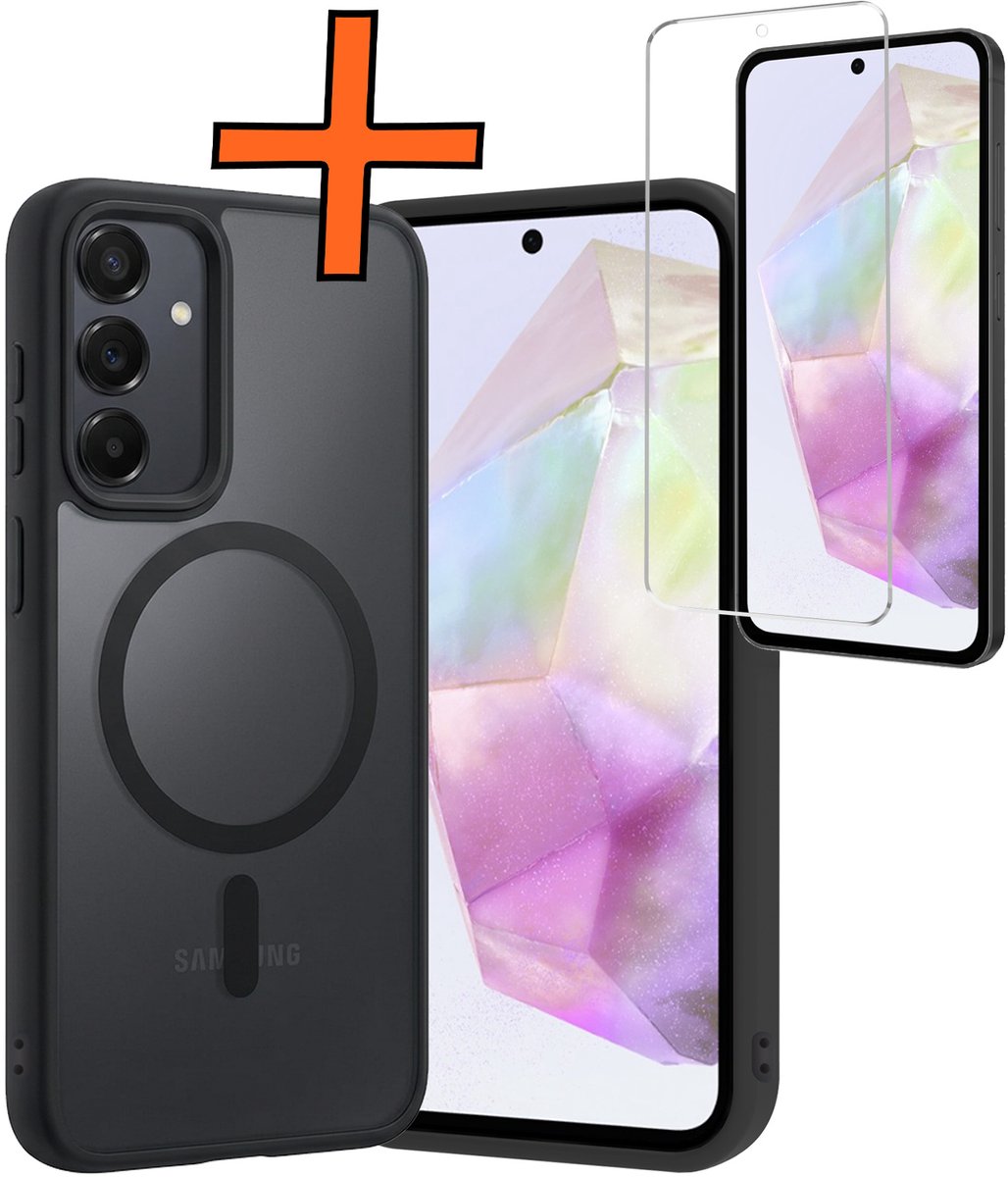 Hoes - Met Screenprotector - Geschikt voor Samsung Galaxy A35 - Magsafe Compatible - Sterk & Shockproof - Back Cover - Shock Proof Case - Telefoon Hoes - Zwart