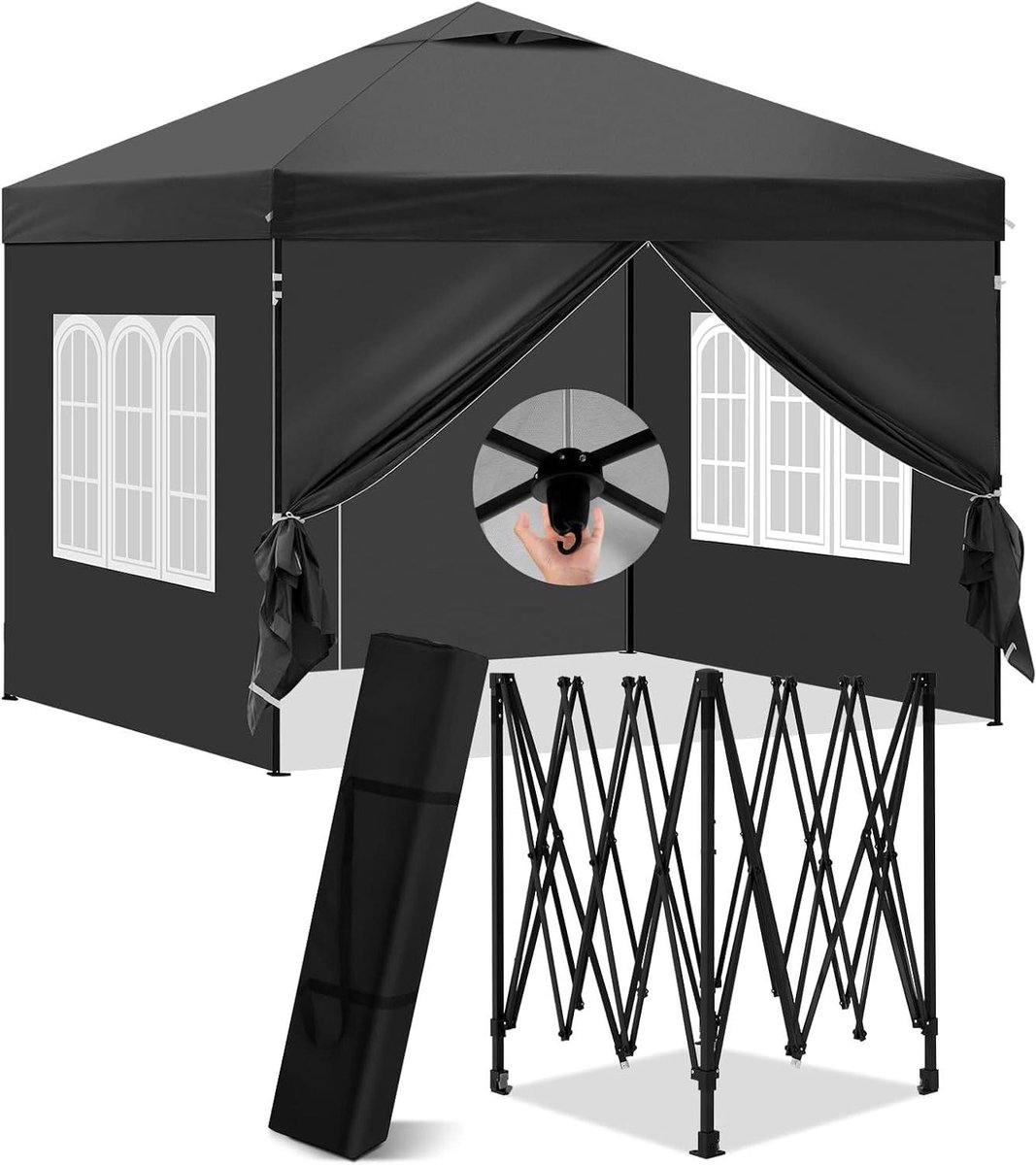 Vouwpaviljoen Met Zijwanden - Partytent Tuin - Buitenfeestjes Organiseren - Waterdicht UV-beschermend - 3 x 3 Meter - Antraciet