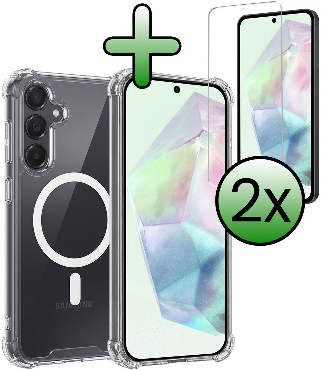 Hoesje Met 2x Screenprotector - Geschikt voor Samsung Galaxy A35 - Magsafe Compatible - Sterk & Shockproof - Back Cover - Shock Proof Case - Telefoon Hoes - Transparant