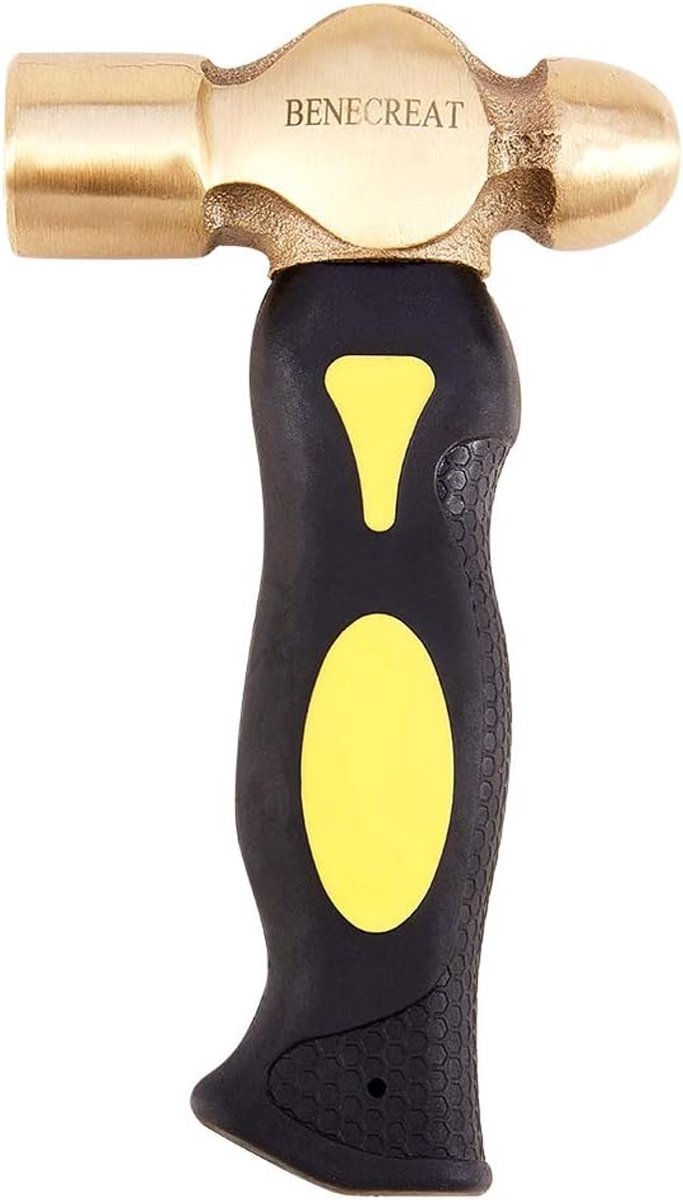 SnelShoppen - Messing Hoofdhamer voor Metaal Stempelen, Korte Rubber Handgreep, Dubbelsidig Mallet, 16cm Lang voor Doe-Het-Zelf Ambachten en Sieraden