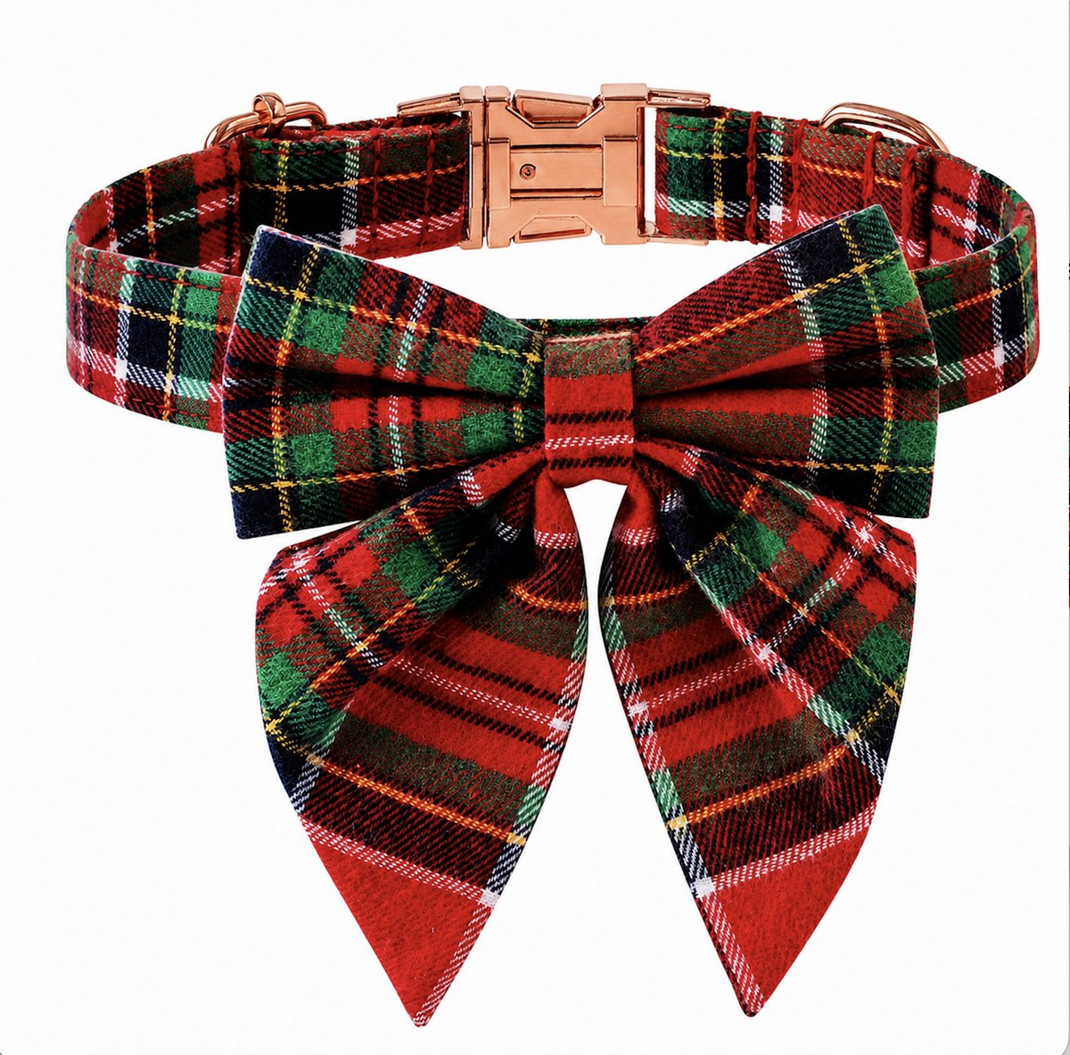 Dogs&Co Luxe Hondenhalsband met Strik – Rood Geruit Design & Roségouden Gesp - Maat S