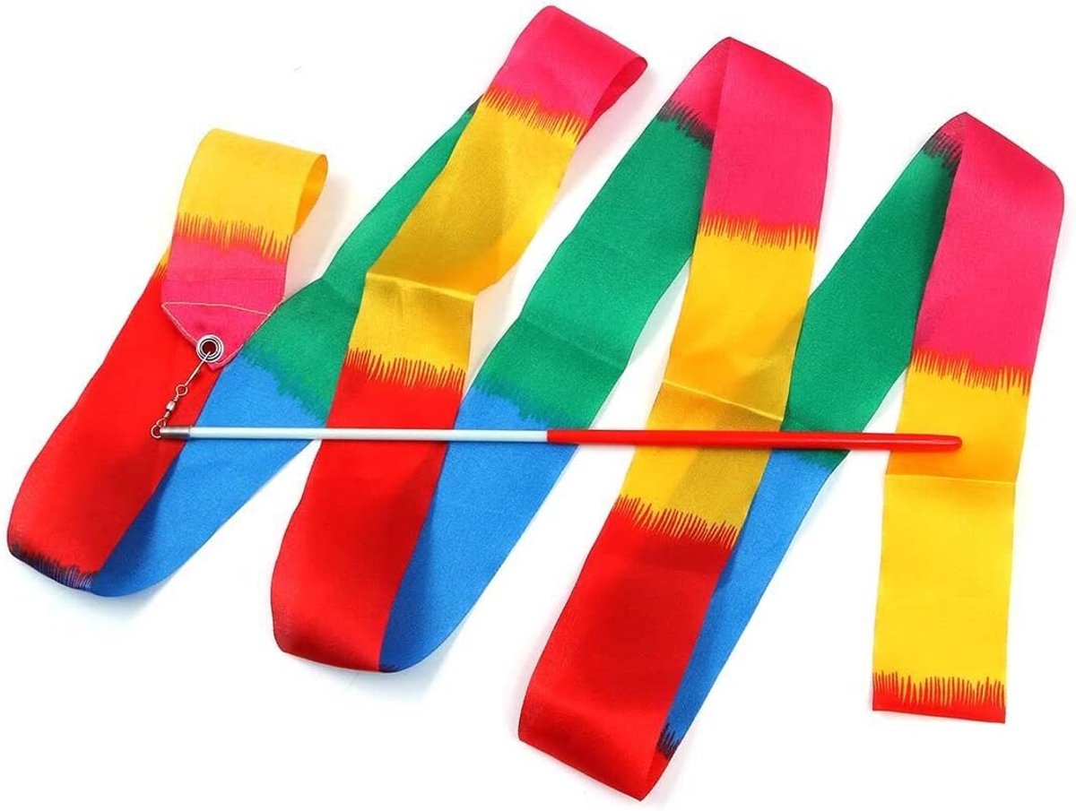 SnelShoppen - 5 Stuks Dans Ribbons Vlaggen, 2 Meter Gymnastiek Ritmische Ribbons met Spinal Stok Gym Stick voor Feest en Sport