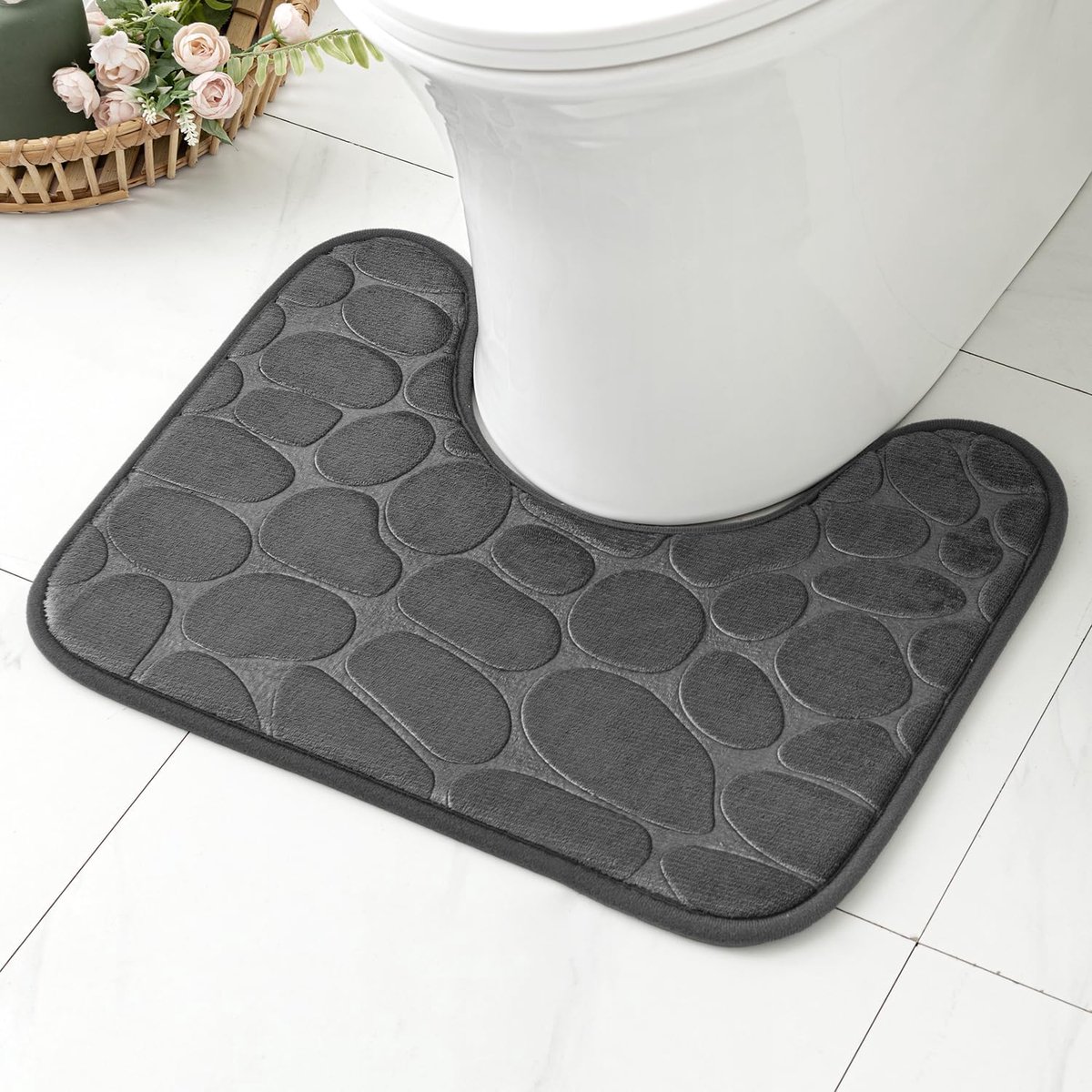 SnelShoppen - Geometrische Badmat Memory Foam Antislip Badkamer Tapijt Douchemattenset 50 x 40 cm Grijs, Zacht Microfiber, Ideaal voor Badkamer en Woo