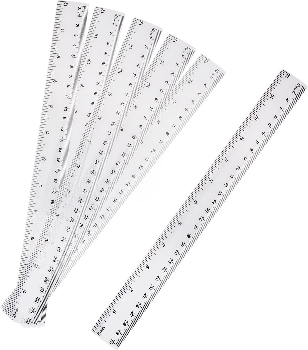 SnelShoppen - 6Pcs Plastic Linialen 30cm - Transparante Meetlat met Inch en Metrieke Schaal - Voor School, Kantoor, Thuisgebruik