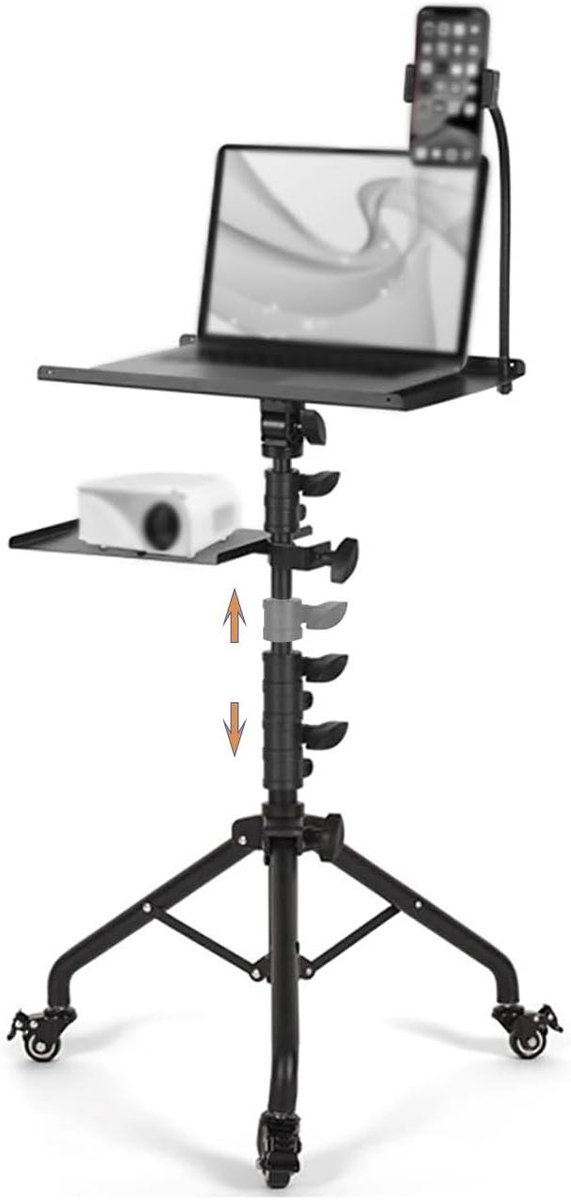 Projector Statief - Vloerstandaard Mobiel - Presentaties Films - Verstelbaar Zwenkbaar - 65-130 cm - Zwart
