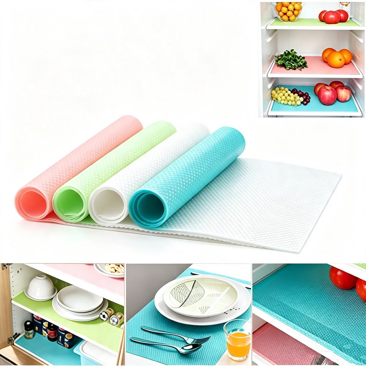 Koelkastmat Set van 12 – Wasbare Kastmat – Waterdichte Beschermmat - 45x29 cm - Voor Koelkast, Vriezer, Keukenkast en Glasplaten