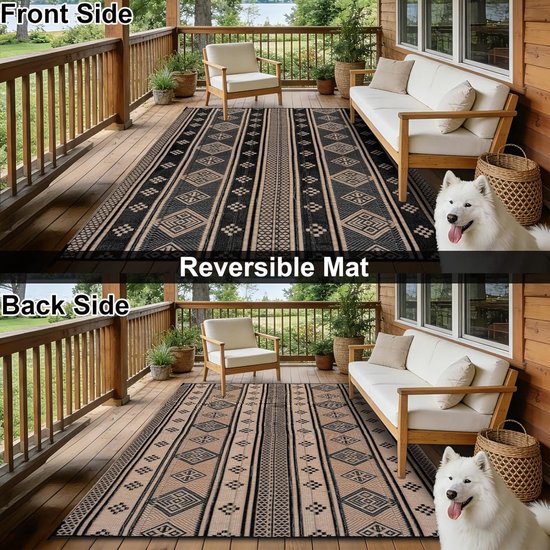 Buitenkleed - Terraskleed - Buiten Ontspannen - Waterdicht UV-bestendig - 150 x 240 cm - Zwart Bruin — afbeelding 3