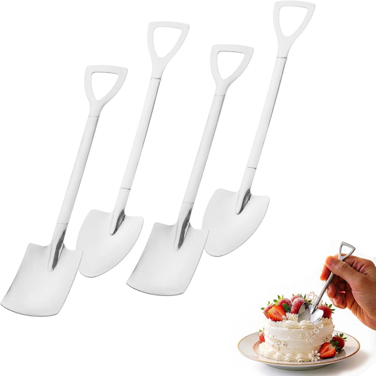 SnelShoppen - 4-delige roestvrijstalen dessertlepels met schepvorm - luxe latte lepels - suikerlepels voor thee, koffie, ijs en watermeloen - zilver v