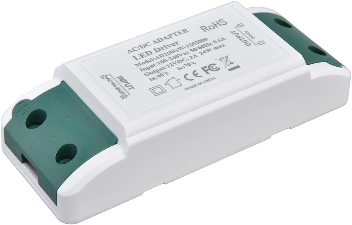 SnelShoppen - LED Driver 12V 24W 2A Transformator Voeding voor LED Stripverlichting en Kastverlichting AC100-240V - Compact en Veilig