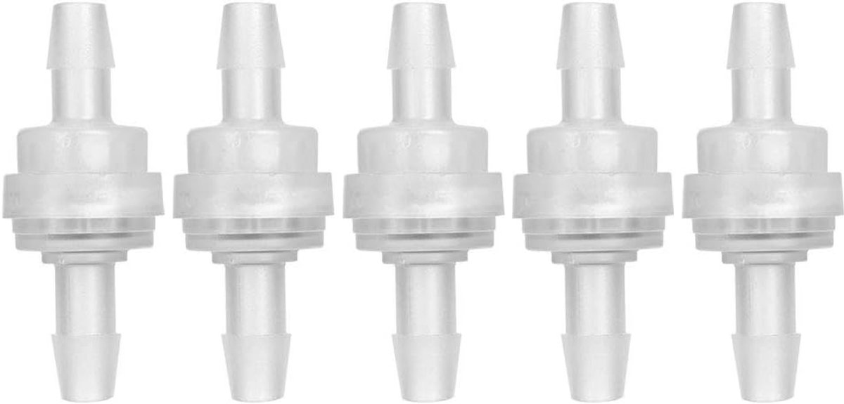 SnelShoppen - 5 Stuks Plastic Terugslagklep 6mm voor Waterbehandeling, Doorschijnend, Temperatuurbereik 0 tot 120°C, 3.8mm Binnendiameter, Hoge Temper
