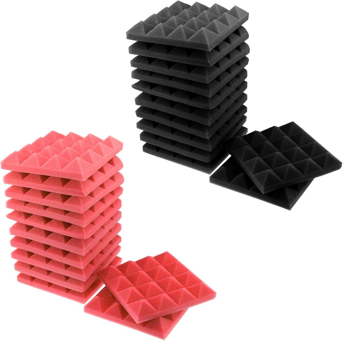 SnelShoppen - 24 Stuks Studio Akoestische Schuim, Geluidsreductie en Trillingsvermindering - 25x25x5cm (Rood - Zwart) voor Opname en Playback