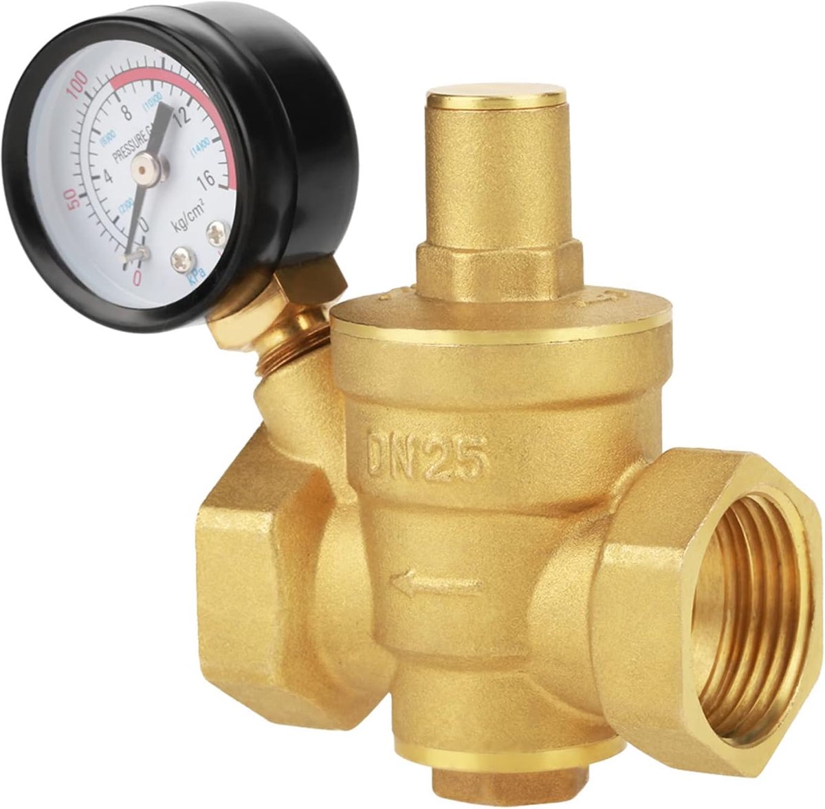 SnelShoppen - DN25 32mm Messing Drukregelventiel, Verstelbaar Waterdrukregelventiel met Meter, Inlaatdruk 1.6Mpa/232psi voor Tuin en Huishoudelijk Geb